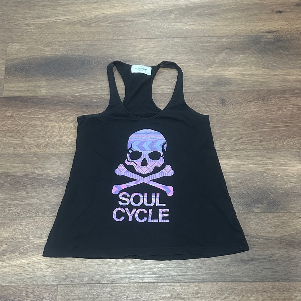 Bundle of 2 SoulCycle Black Tanks with Skull Design